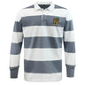 The EMB Mudoo Exiles Rugby Football Club Classic Long Sleeve Hooped Rugby Jersey features bold stripes and a stylish logo—ideal for adding a sporty touch to your outfit.