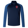 Navy and blue Charlotte Cardinals Rugby Club Elite 1/4 Zip Top with a red and gold crest on the left chest, designed by EMB Canterbury for comfort.