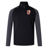 Black and gray quarter-zip Rye High School Rugby Elite First Layer training attire with a team emblem on the left chest, featuring VapoDri quick-drying technology by EMB Canterbury.