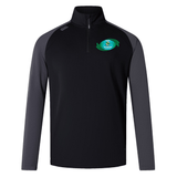 Black and gray quarter-zip Rugby Oklahoma Elite First Layer training attire with an embroidered crest on the left chest, featuring moisture-wicking VapoDri technology by EMB Canterbury.