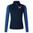 A University of Southern Indiana Women's Elite First Layer by Canterbury, long-sleeve, navy blue and blue athletic pullover crafted from recycled polyester with a quarter-zipper and an embroidered "OSJ" emblem on the left chest by EMB Canterbury.