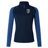 Dark blue Seattle Rugby Club Women's Elite First Layer quarter-zip training top with long sleeves and a crest on the left chest, featuring VapoDri technology, isolated on a white background by EMB Canterbury.