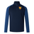 Cincinnati Classical Academy Elite First Layer quarter-zip pullover by EMB Canterbury with a contrasting light blue sleeve design and a yellow emblem on the left chest area.