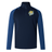 Navy blue Noble Street College Prep Elite First Layer by EMB Canterbury quarter-zip pullover with a blue side panel and a gold and blue cougar logo on the left chest.