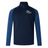 A long-sleeved, navy blue sports jacket with dark blue sleeves and a quarter-zip collar. The left chest features an embroidered Silver Hawks logo. Perfect for rugby training attire, this Syracuse Silver Hawks Elite First Layer by EMB Canterbury incorporates VapoDri technology to keep you dry during intense workouts.
