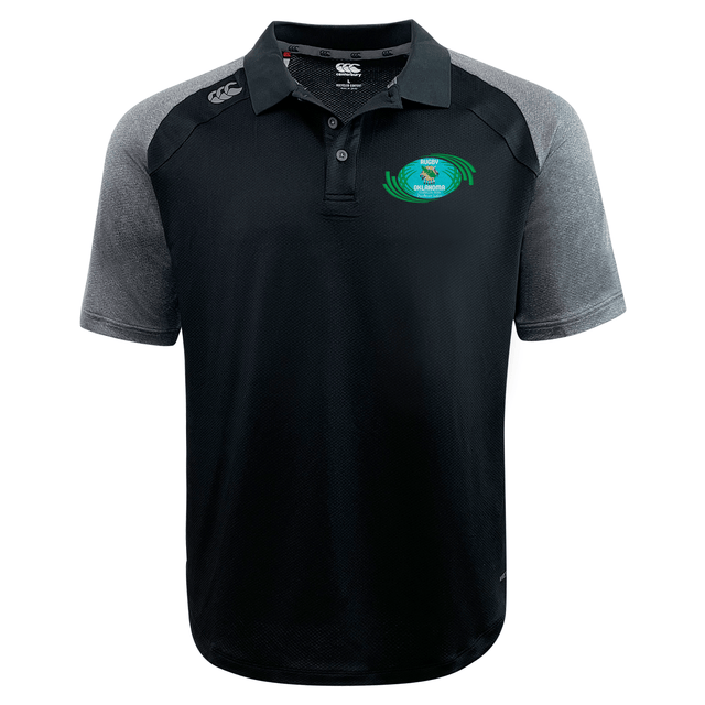 Bi-color polo shirt with a collar, featuring an embroidered logo on the left chest and a sportswear EMB Canterbury logo on the right chest.
