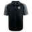 Black and grey Troy University Rugby Elite Polo by Canterbury shirt with a collar and a shield emblem on the left chest, displayed on a plain background.