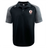 The West Potomac RFC Elite Polo by EMB Canterbury features dark gray sleeves, a buttoned collar, and a red and white shield logo. Made with Vapodri fabric for lightweight comfort.
