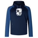 Navy blue overhead hoodie featuring a white and gray emblem on the chest that includes a checkered border and chess piece motifs from WRS Canterbury Rugby Football Club at Christopher Newport University Elite Training Hoody.