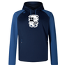 Navy blue overhead hoodie featuring a white and gray emblem on the chest that includes a checkered border and chess piece motifs from WRS Canterbury Rugby Football Club at Christopher Newport University Elite Training Hoody.