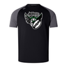 Black and gray athletic t-shirt crafted from lightweight and durable Vapodri fabrics, featuring a "Chicago Valkyries Elite Training Tee" logo with a winged creature on the chest.