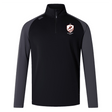 The West Potomac RFC Elite First Layer by EMB Canterbury is a black and gray long-sleeve rugby top with a chest logo patch, small shoulder brand logo, and moisture-wicking VapoDri technology.