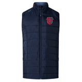 Navy blue Charlotte Cardinals Rugby Club Elite Microlite Gilet by EMB Canterbury with a zipper and a red logo on the left chest area, displayed against a white background.