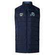 Navy blue sleeveless NC All Stars Elite Microlite Gilet by Canterbury with "EMB Canterbury" and "Rugby All Stars" logos on the chest, featuring a zip-up front, quilted design, and insulated baffles for added warmth.
