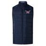 A navy blue padded vest with a zipper, featuring insulated baffles and a "US" logo with wings on the upper left chest: the University of Southern Indiana Elite Microlite Gilet by Canterbury from EMB Canterbury.