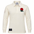 The Ellis Rugby England Rugby 1991 Shirt 1992 Grand Slam features cream long sleeves, a red rose emblem on the left chest, a patch on the left sleeve, and a black label above the hem. Inspired by England’s iconic 1992 Grand Slam victory, this shirt pays tribute to classic rugby heritage.