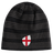 A black and gray striped beanie, with a red cross shield emblem, from EMB Canterbury's England Shield Beanie collection.