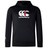 The Canterbury England CCC Club Lightweight Hoodie by WRS Canterbury is a durable polyester hoodie in black featuring a bold white and red logo on the front, with a drawstring hood and front pocket.