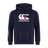 The Canterbury England CCC Flag Club Hoodie by WRS Canterbury is navy blue with a bold CCC logo on the front and a white design on the left sleeve, crafted from soft sweatshirt fleece for ultimate comfort.