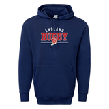 Navy blue Nations of Rugby England Wordmark 60/40 Pullover Hoodie by WRS Augusta, featuring "England Rugby" and a red rose logo on the chest, crafted from a cozy 60/40 blend.