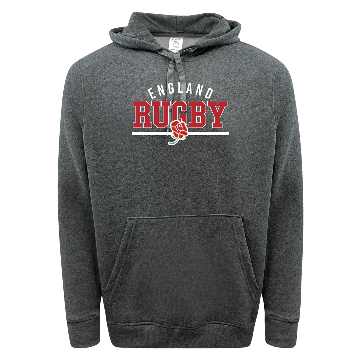 A WRS Augusta Nations of Rugby England Wordmark 60/40 pullover hoodie in grey, featuring "England Rugby" and a red rose emblem printed on the front.