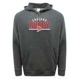 A WRS Augusta Nations of Rugby England Wordmark 60/40 pullover hoodie in grey, featuring "England Rugby" and a red rose emblem printed on the front.