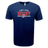 The Nations of Rugby England Wordmark Supersoft Tee by WRS LAT is a navy blue shirt featuring "England Rugby" and a red rose graphic on the front.
