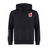 The England Shield Club Hoodie by EMB Canterbury is made from sweatshirt fleece and features a black design with a front pocket, the Canterbury branding, a red and white shield emblem on the chest, and a white stripe detail on the left sleeve.