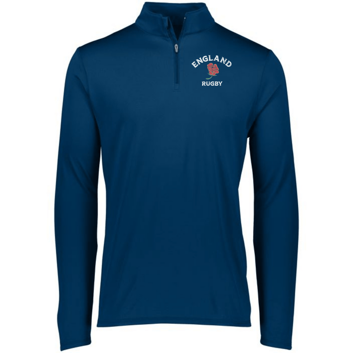 A men's Nations of Rugby England Rugby 1/4 Zip Pullover in navy polyester with an embroidered logo from EMB Augusta.