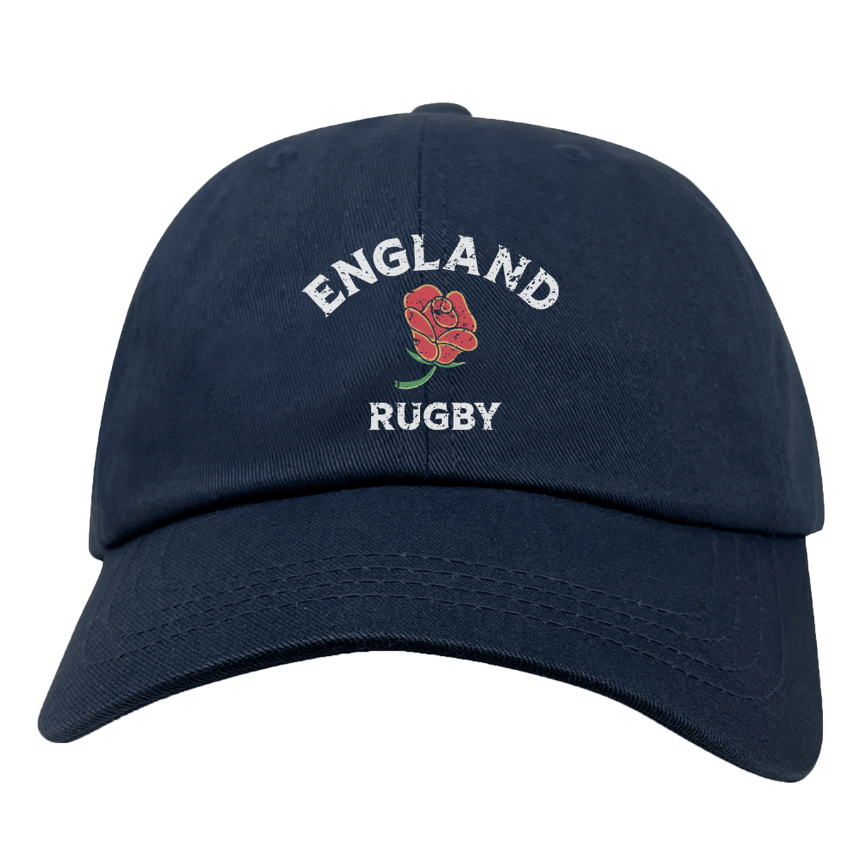 A comfortable fit Nations of Rugby England Dad Cap with a rose on it.