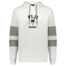 The WRS Augusta Nations of Rugby Fiji Jackson Way Hoodie features grey sleeve stripes and a black "FIJI RUGBY" with palm tree graphic on a white hoodie—perfect for any rugby or Fiji fan.