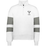Show your pride in the EMB Augusta Women's Nations of Rugby Fiji Jackson Way Pullover, featuring gray sleeve stripes and a "Fiji Rugby" logo with palm tree on the left chest. Perfect stylish rugby supporter apparel.