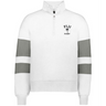Show your pride in the EMB Augusta Women's Nations of Rugby Fiji Jackson Way Pullover, featuring gray sleeve stripes and a "Fiji Rugby" logo with palm tree on the left chest. Perfect stylish rugby supporter apparel.