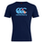 The Canterbury Fiji CCC Flag Club T-Shirt from WRS Canterbury is navy blue and made from a comfy cotton blend. It showcases the "Canterbury" branding, the Canterbury Kiwi Logo in light blue, and a stylized "CCC" logo with a unique flag pattern.