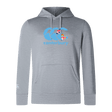 The Canterbury Fiji CCC Club Lightweight Hoodie by WRS Canterbury is a lightweight gray sweatshirt with a bold blue Canterbury logo and a small Fiji CCC Club flag graphic on the front.