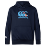 The WRS Canterbury Fiji CCC Club Lightweight Hoodie is navy blue, lightweight, and features the Canterbury logo with a unique flag design on the chest and an additional logo detail on the sleeve.