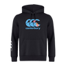 The Canterbury Fiji CCC Flag Club Hoodie by WRS Canterbury is a black sweatshirt with a blue and red CCC logo on the chest and a white one on the left sleeve.