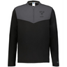 The EMB Augusta Nations of Rugby Fiji Sideline Grid 1/4 Zip Pullover is a black and gray fleece with "FIJI RUGBY" and palm tree logo on the chest—ideal for fans supporting Fiji rugby.