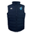 The EMB Canterbury Fiji Shield Core Gilet is a dark blue padded vest featuring Thermoreg insulation, a high collar, the Canterbury logo on the left, and a shield emblem on the right.