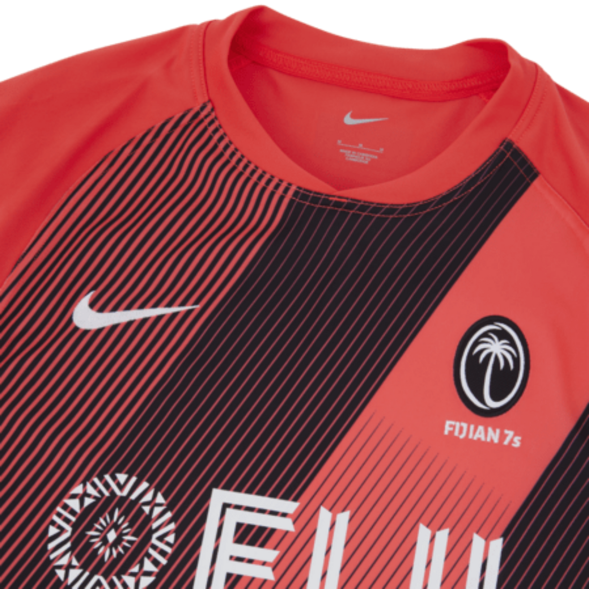 Get into the spirit of the game with the Fiji 7's Replica Away Jersey by Nike. Designed in striking red and black, this jersey proudly displays the iconic Fiji 7s logo and bold "Fiji" text, making it ideal for showing your support both on and off the field.
