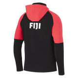 The Fiji Full Zip Training Hoodie 24/25 by Nike is a black and red design with "FIJI" printed on the back. It's crafted to be breathable and quick-drying, ensuring ultimate comfort.