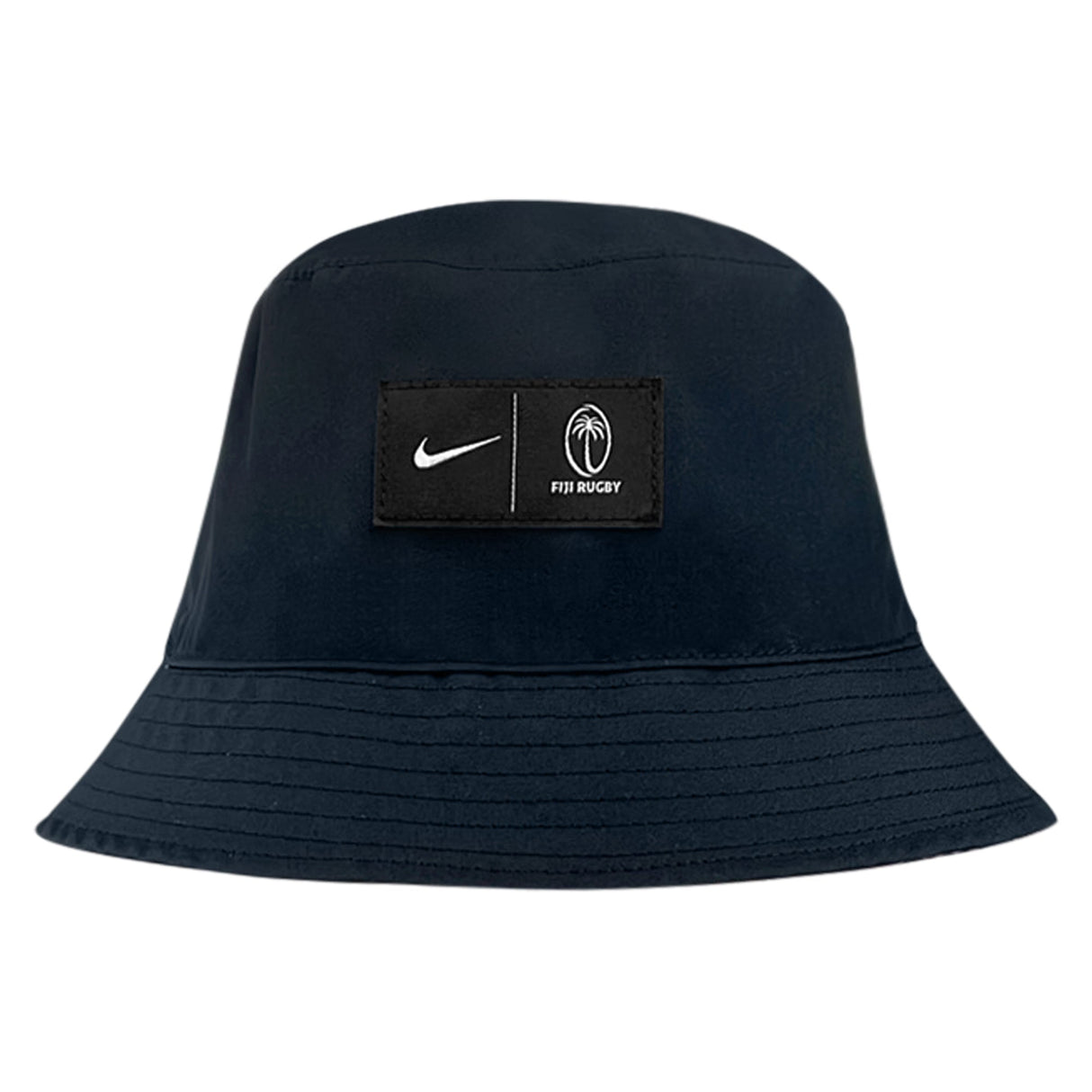 The Fiji Reversible 24/25 Bucket Hat by Nike showcases a sleek black design with the legendary Nike and Fiji Rugby logos prominently displayed on the front. It provides all-around sun protection and includes sweat-wicking technology to ensure comfort in any weather conditions.