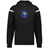 The WRS Augusta France Heritage Prep Vintage Shield Hoodie features a black design with white sleeve stripes, plus a blue shield logo with a yellow rooster and "1906"—perfect for rugby fans.