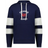 The Nations of Rugby France Jackson Way Hoodie by WRS Augusta features navy blue fabric, white drawstrings, white and navy sleeve stripes, and "FRANCE RUGBY" with a red rooster—ideal for dedicated Rugby France supporters.