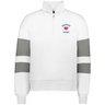 Show your team pride in the EMB Augusta Women's Nations of Rugby France Jackson Way Pullover, a cropped fleece with grey sleeve stripes and a "France Rugby" rooster logo—perfect stylish apparel for dedicated rugby fans.