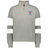 The EMB Augusta Women's Nations of Rugby France Jackson Way Pullover is a gray quarter-zip with white sleeve stripes and a red rooster "France Rugby" logo—perfect cropped fleece for showing your support.