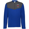 The EMB Augusta Nations of Rugby France Sideline Grid 1/4 Zip Pullover is a blue long-sleeve fleece with a dark gray yoke and "France Rugby" logo featuring a red rooster on the left chest.