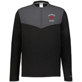 The EMB Augusta Nations of Rugby France Sideline Grid 1/4 Zip Pullover is a black and gray fleece featuring "FRANCE RUGBY" and a red rooster emblem on the left chest.