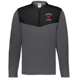 The EMB Augusta Nations of Rugby France Sideline Grid 1/4 Zip Pullover is a long-sleeve gray and black fleece with a "France Rugby" logo on the left chest and a 1/4 zip collar.
