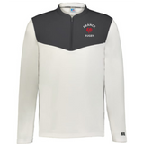 The EMB Augusta Nations of Rugby France Sideline Grid 1/4 Zip Pullover is a white and dark gray fleece with "FRANCE RUGBY" on the left chest and a red rooster logo.